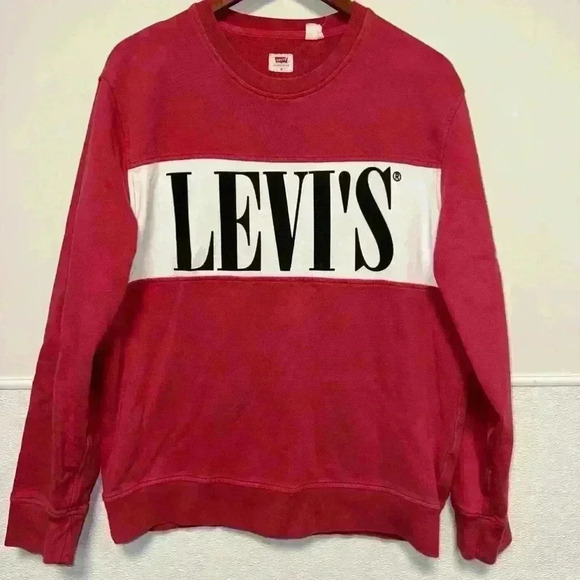 Levi's Color Block Red & White Crewneck Sweatshirt Size M - Picture 1 of 11